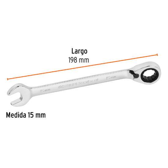 Llave combinada matraca reversible, 15x198 mm,Truper Expert