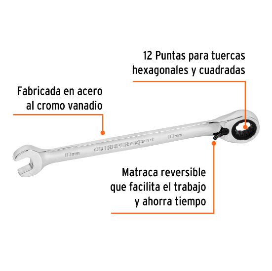 Llave combinada matraca reversible, 10x157 mm,Truper Expert
