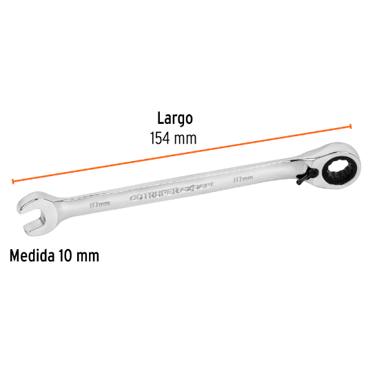 Llave combinada matraca reversible, 10x157 mm,Truper Expert