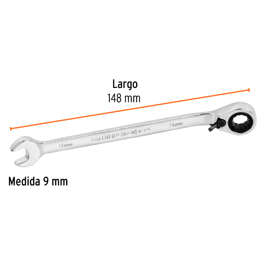Llave combinada con matraca, reversible, 9 mm, Truper Expert