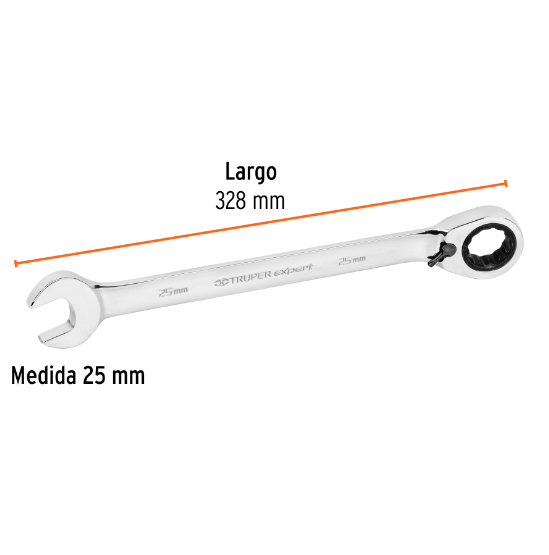 Llave combinada con matraca, reversible, 25mm, Truper Expert