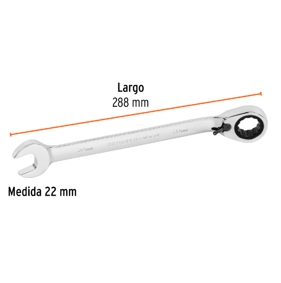 Llave combinada con matraca, reversible, 22mm, Truper Expert
