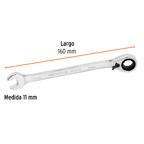 Llave combinada con matraca, reversible, 11mm, Truper Expert