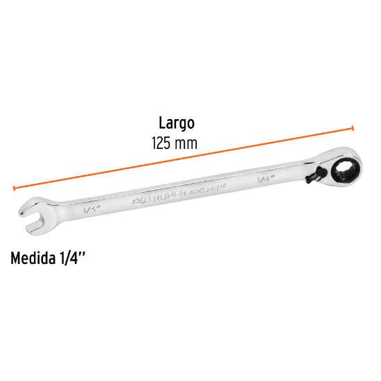 Llave combinada con matraca, reversible, 1/4", Truper Expert