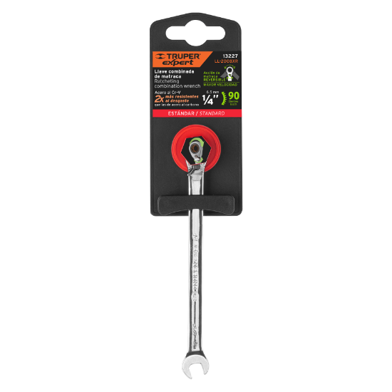 Llave combinada con matraca, reversible, 1/4", Truper Expert