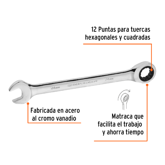 Llave combinada con matraca, 24 x 325 mm, Truper Expert