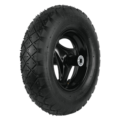 Llanta reforzada,16"con rin,eje, baleros p/carretilla, Pretu