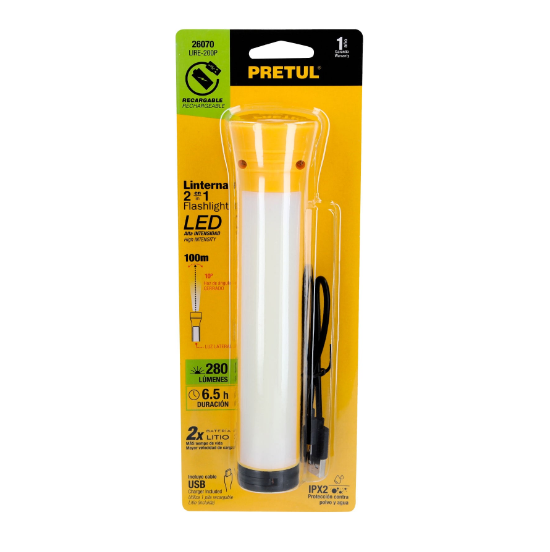Linterna recargable con lámpara de emergencia, 230lm, Pretul