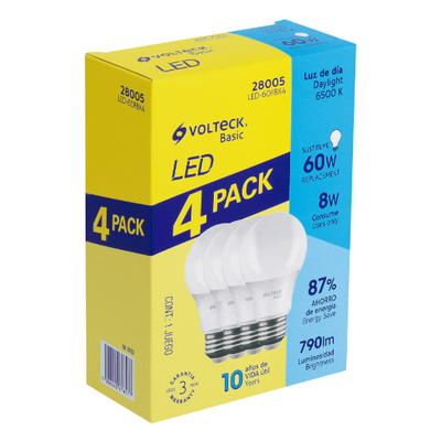 Lámpara LED,A19,8W,luz de día,Volteck Basic, 4 pzas en caja