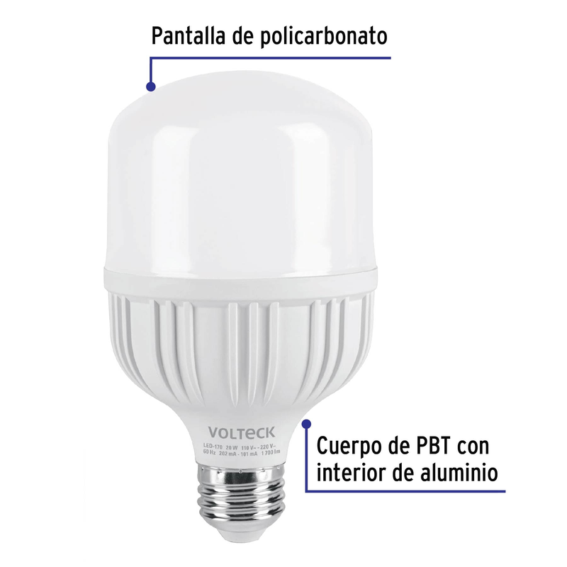 Lámpara de LED, alta potencia, E26, 20 W, luz de día