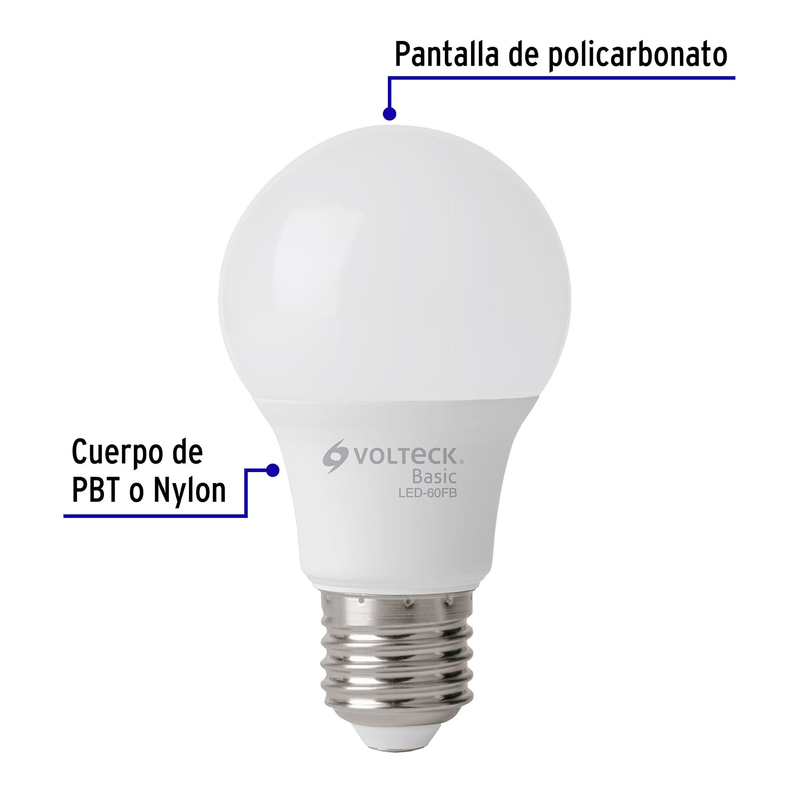 Lámpara de LED, A19, 8 W, luz de día, Volteck Basic
