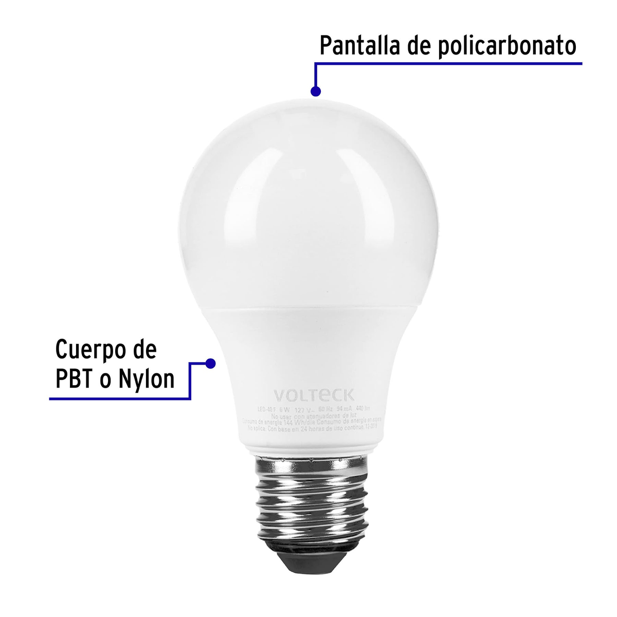 Lámpara de LED, A19, 6 W, luz de día