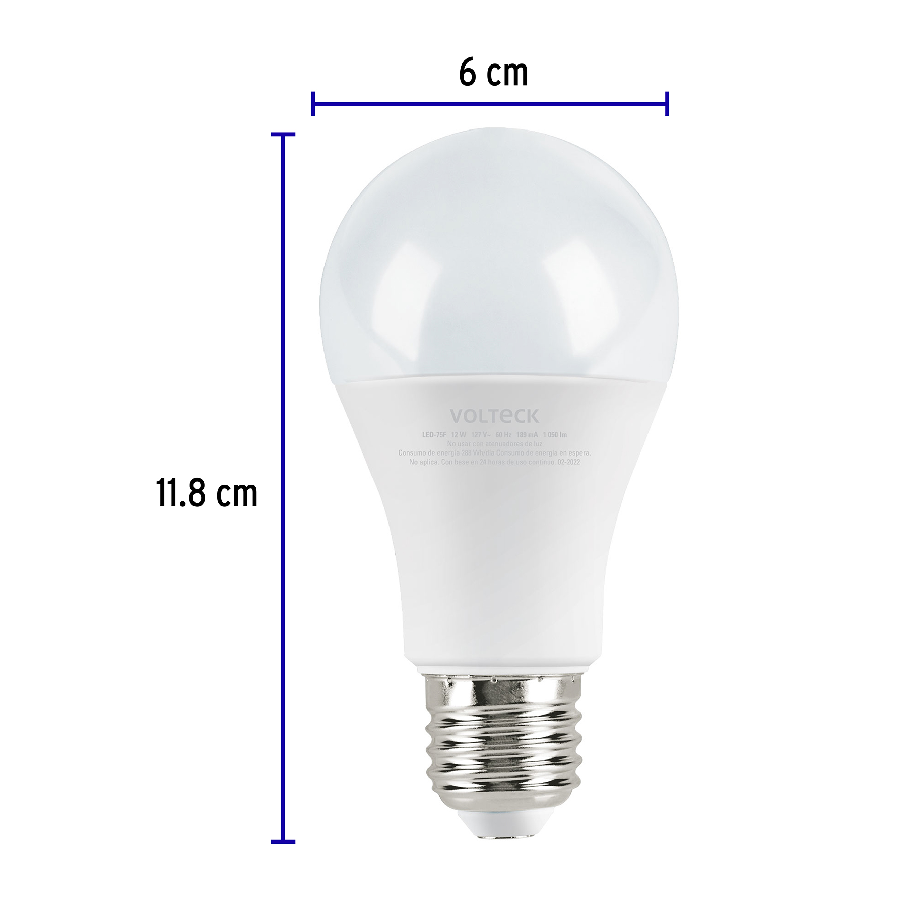Lámpara de LED, A19, 12 W, luz de día