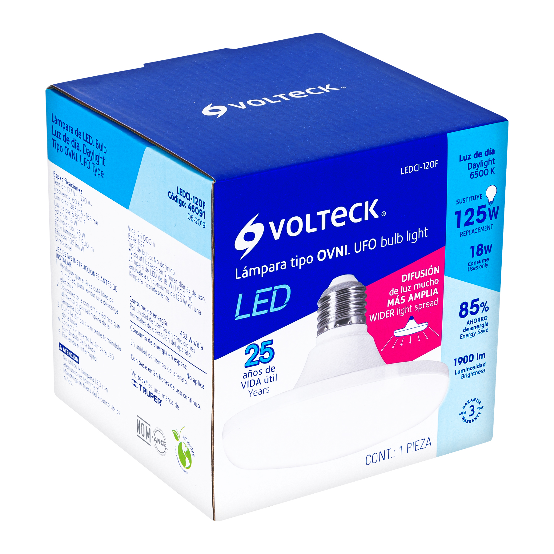 Lámpara circular de LED, 18 W, luz de día