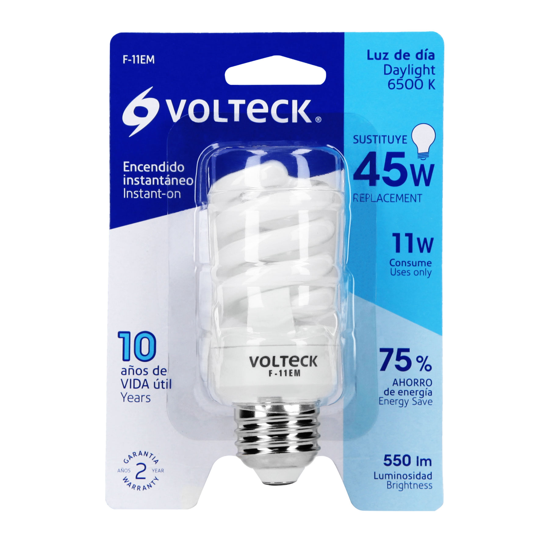 Lámpara 11 W, espiral mini, luz día, T2, en blister, Volteck