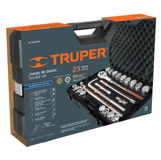 Juego de autoclé, cuadro 3/4", 23 piezas, milimétricos