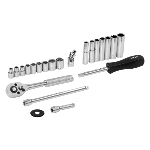 Juego de autoclé, cuadro 1/4", 22 pzas, milimétricos, Pretul
