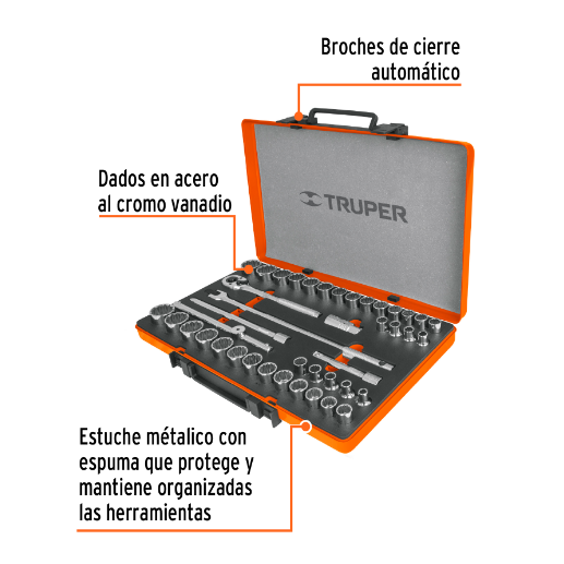 Juego de autoclé, cuadro 1/2", 42 piezas, std y mm