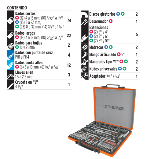 Juego de autoclé, 135 piezas, standard y milimétricos