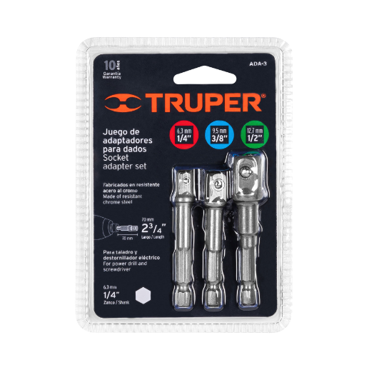 Juego de adaptadores para dados, 1/4", 3/8" y 1/2", 3 piezas