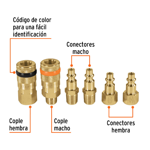 Juego de 4 conectores y 2 coples para compresor de aire