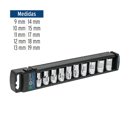 Juego dados, cuadro 1/2", 10 piezas, milimétricos