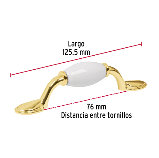 Jaladera, latón brillante con inserto cerámico