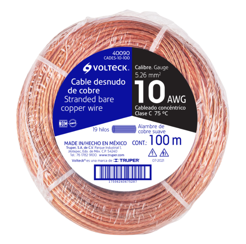 Cable cobre desnudo calibre 10 AWG, 100 m