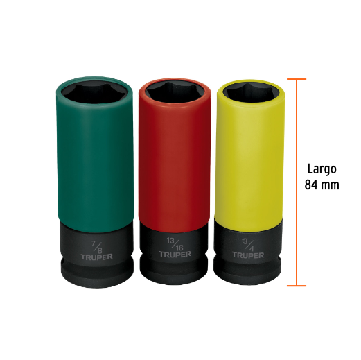 Juego 3 dados largos 1/2' impacto protección plástica 6p std