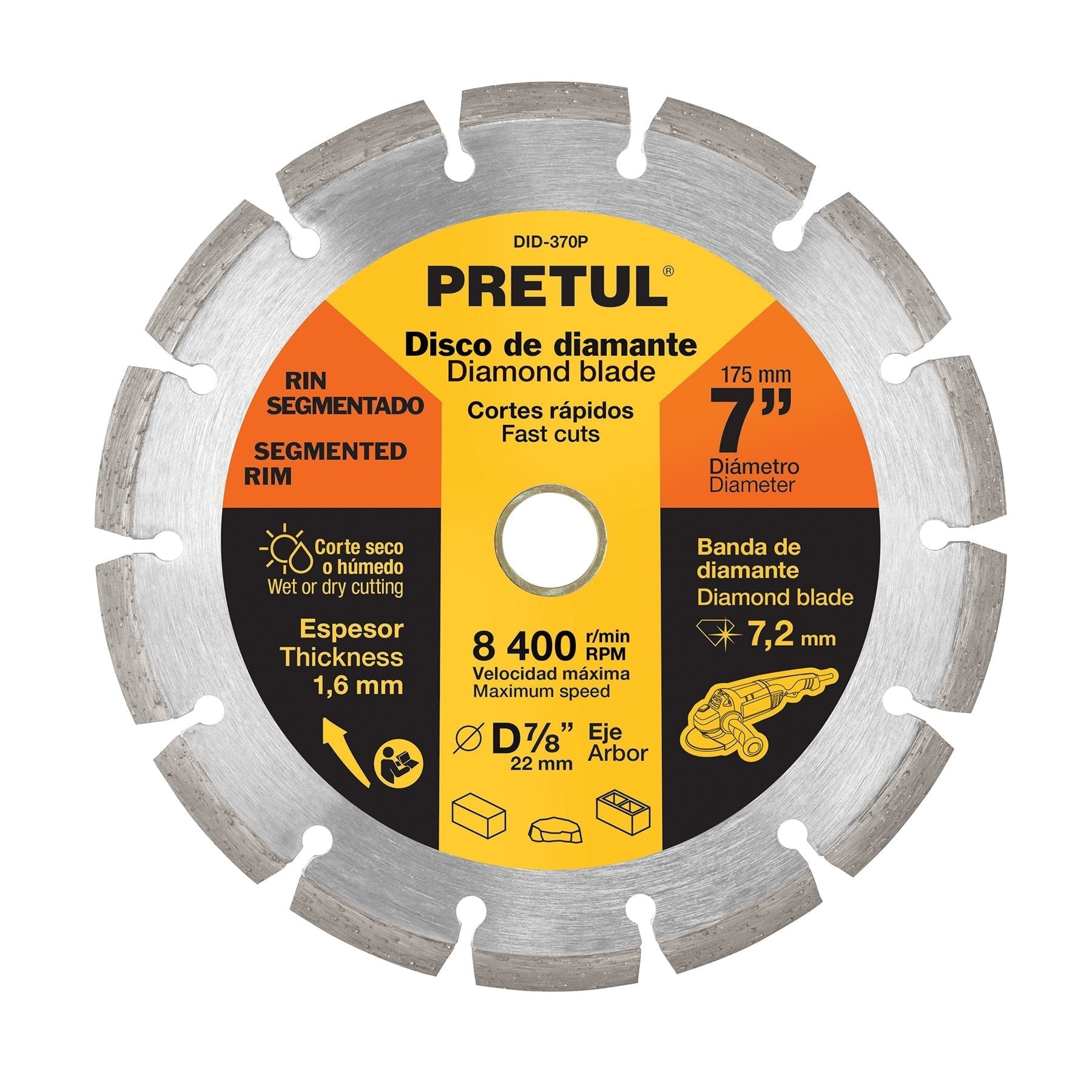 Disco de diamante, rin segmentado, 7", Pretul