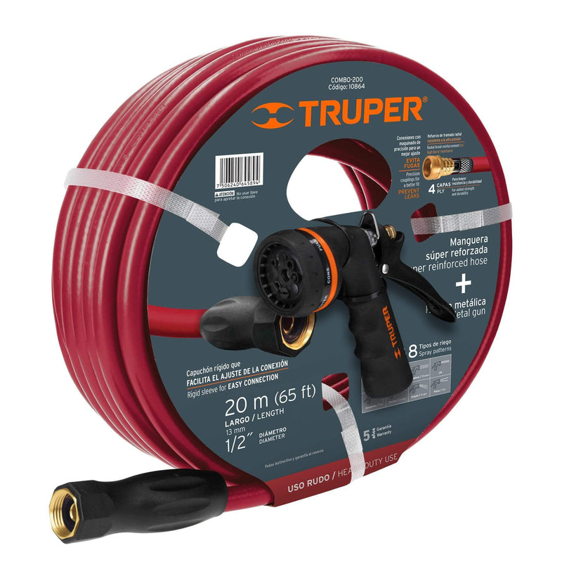 Combo manguera MAN-20X1/2X y pistola de riego PR-208, TRUPER