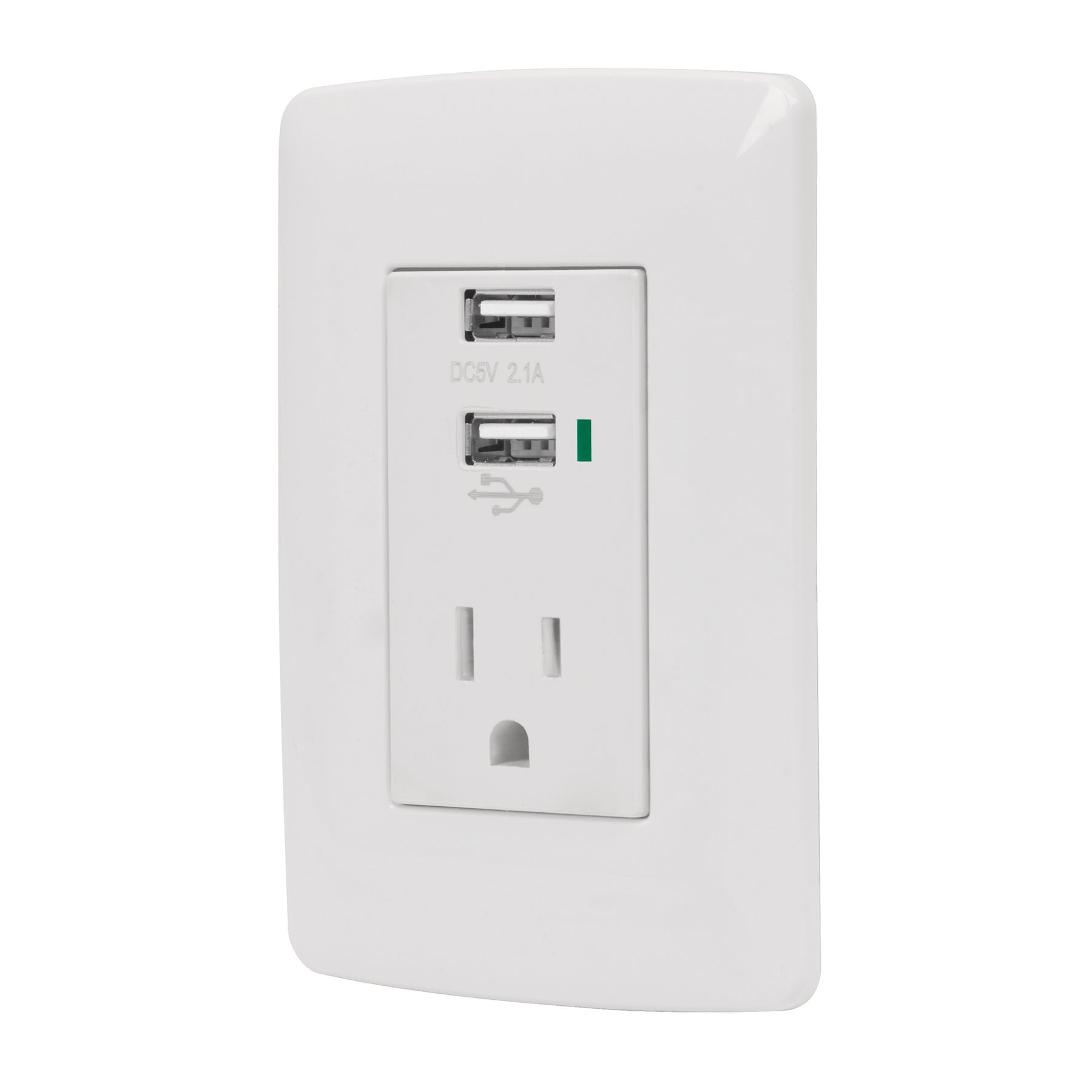 Contacto aterrizado + 2 puertos USB, blanco, línea Italiana