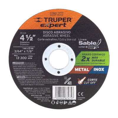 Disco tipo 41, corte metal, Línea Sable 4-1/2",1mm, Expert