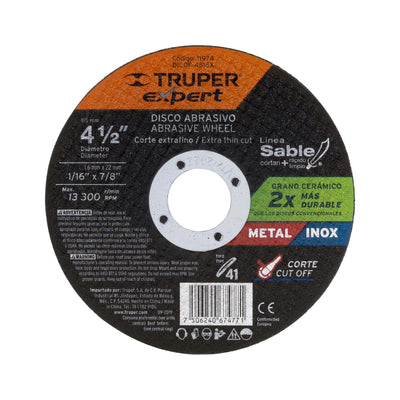 Disco tipo 41, corte metal, Línea Sable 4-1/2",1.6mm, Expert