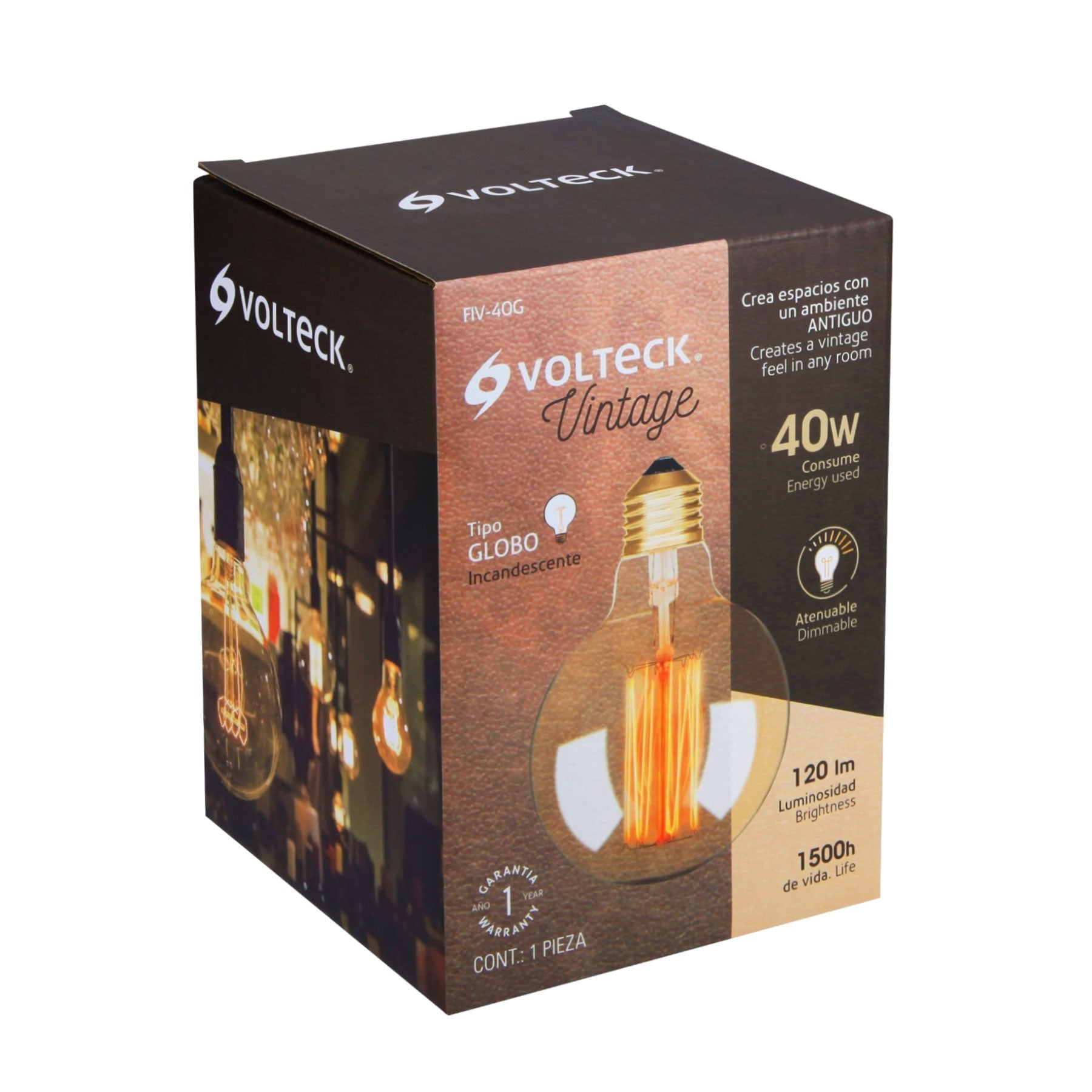 Lámpara incandescente vintage, 40W, globo