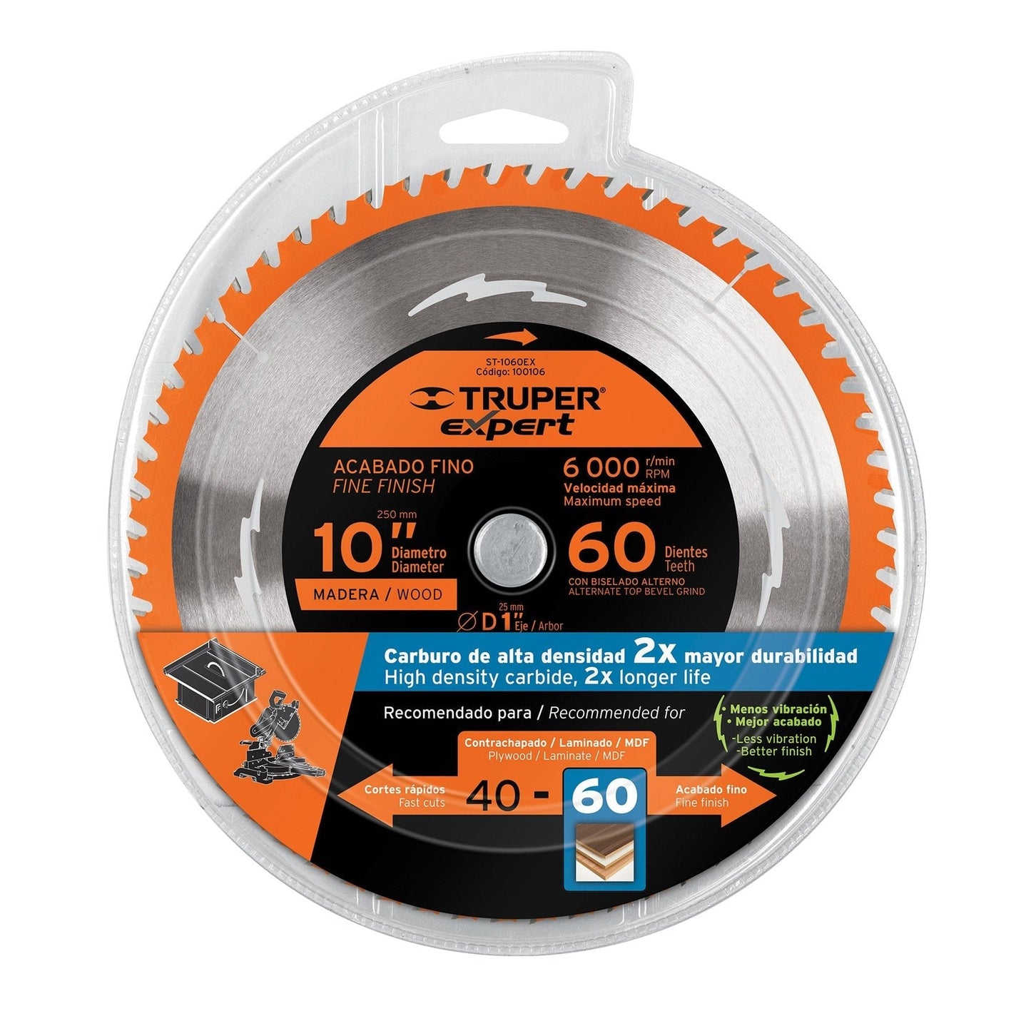 Disco sierra p/madera 10", 40dpp, centro 1", Expert