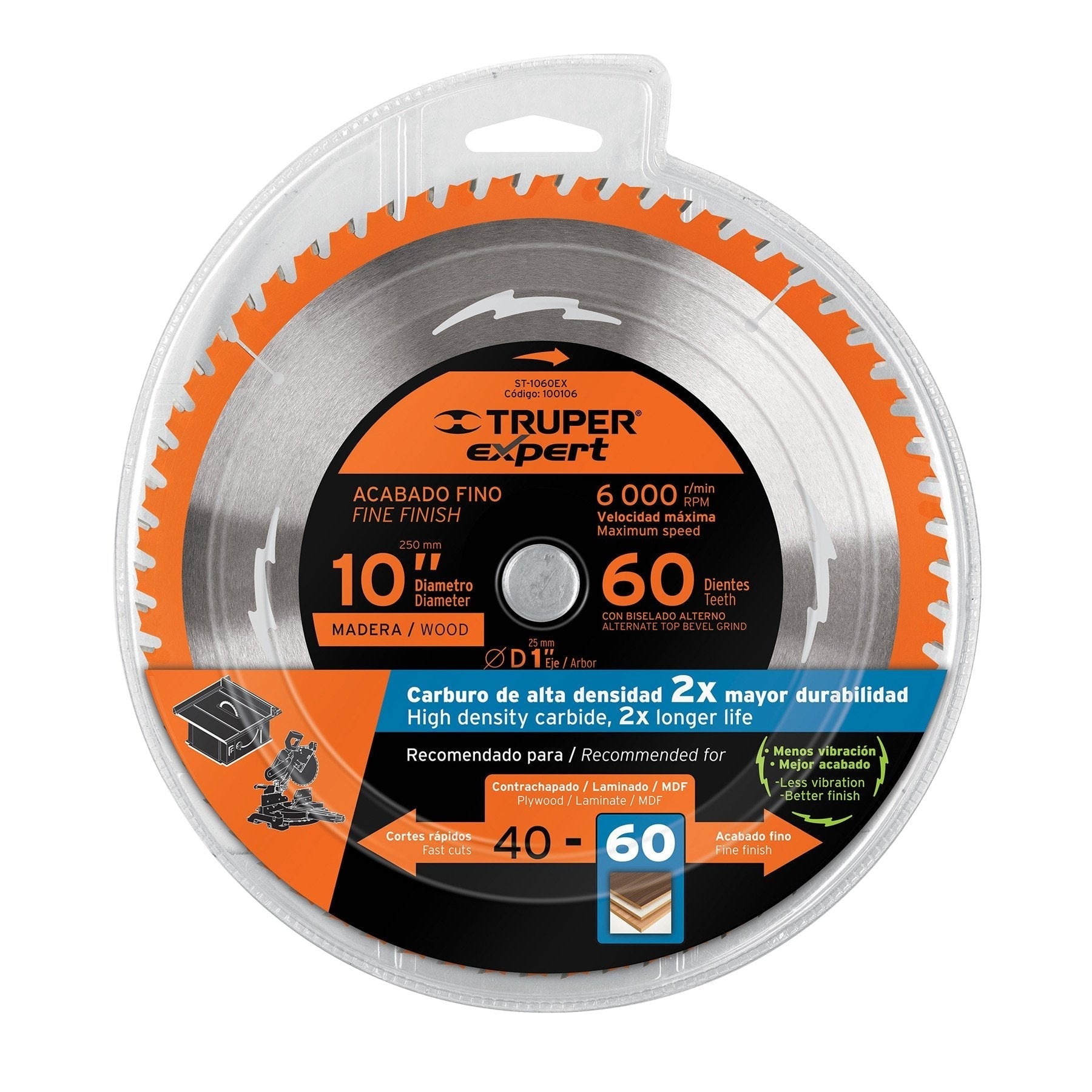 Disco sierra p/madera 10", 40dpp, centro 1", Expert