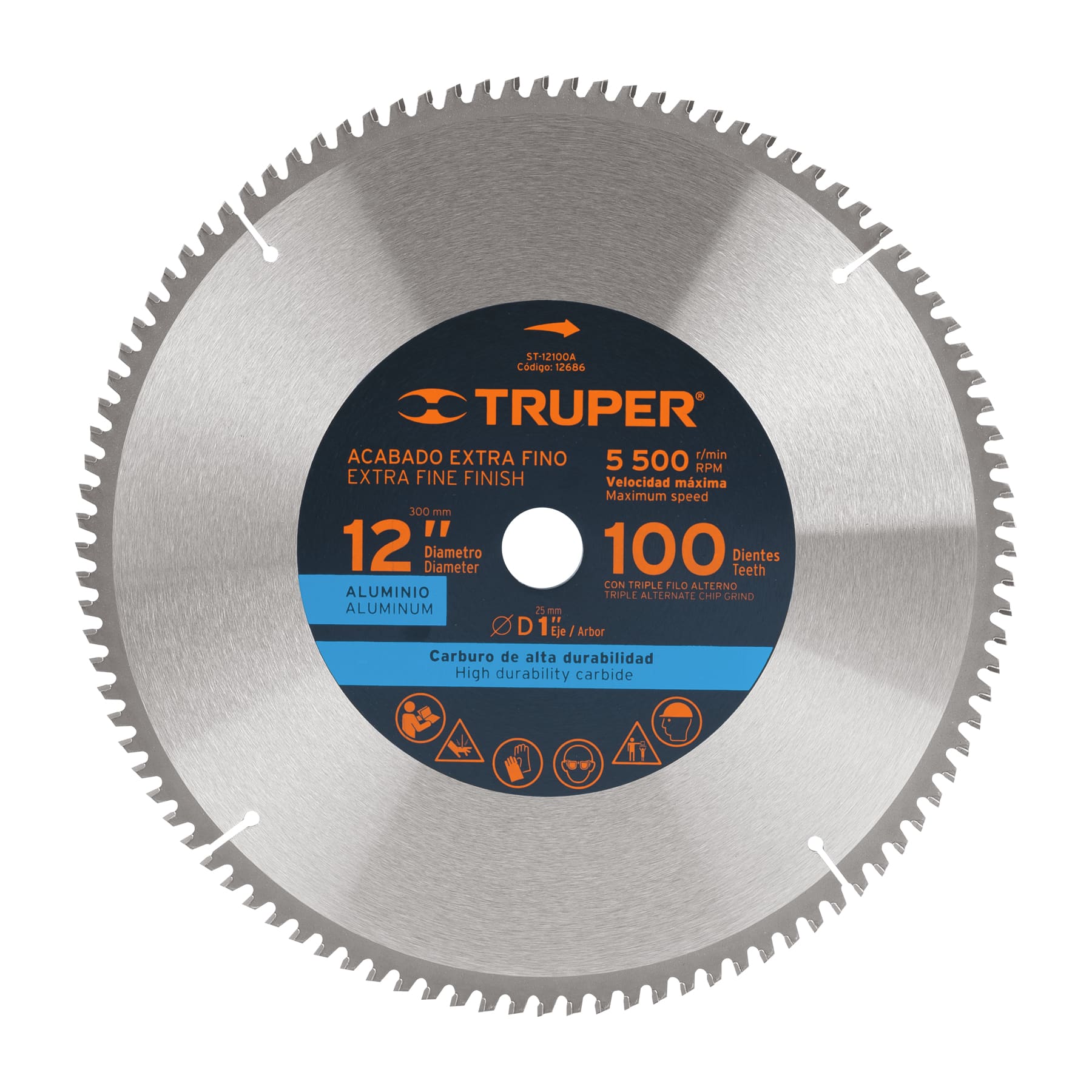 Disco sierra p/aluminio 12", 100 dientes, centro 1"