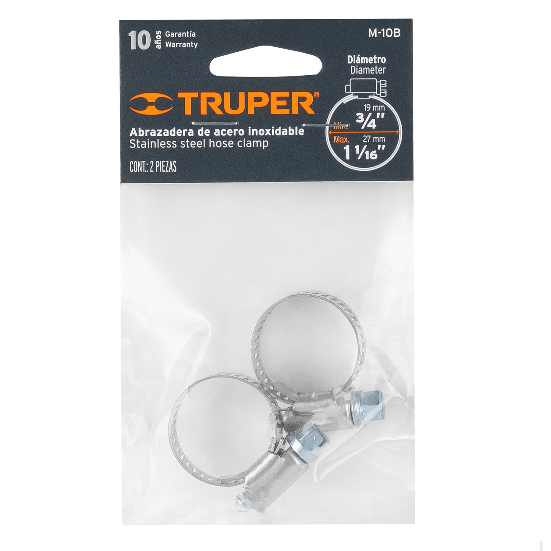 Abrazadera 10 de acero inoxidable, bolsa con 2 pzas - Ferretería Feresmar
