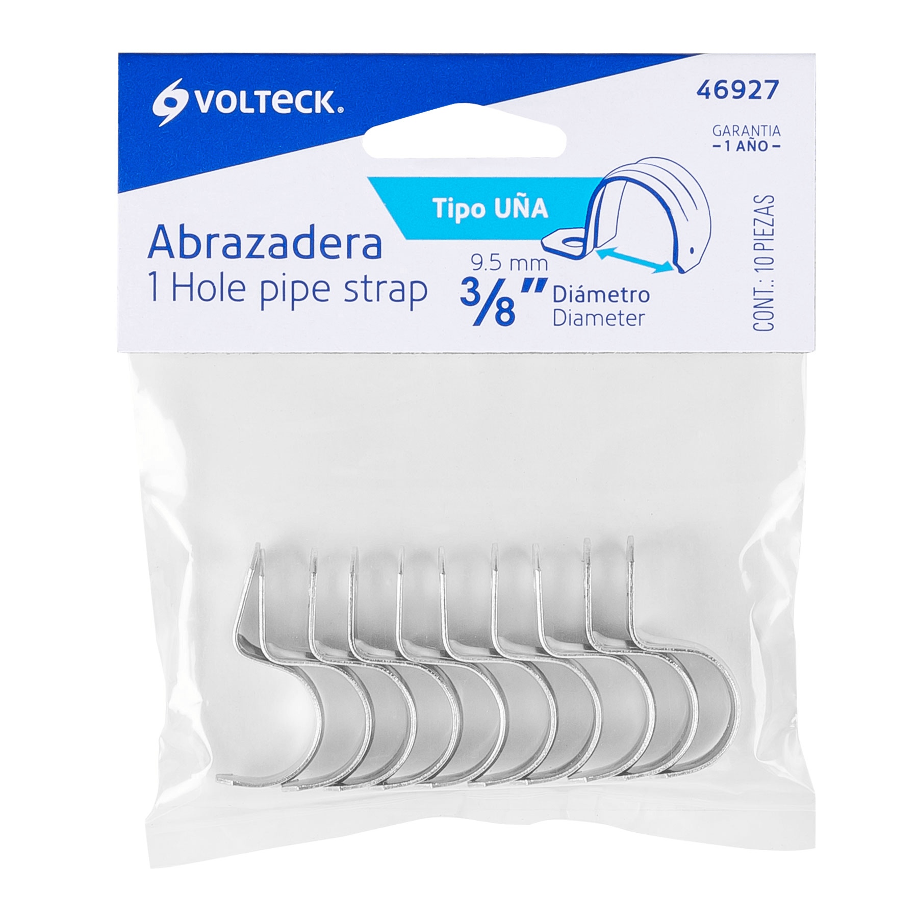 Abrazadera para tubo, tipo uña 3/8", bolsa con 10 pzas