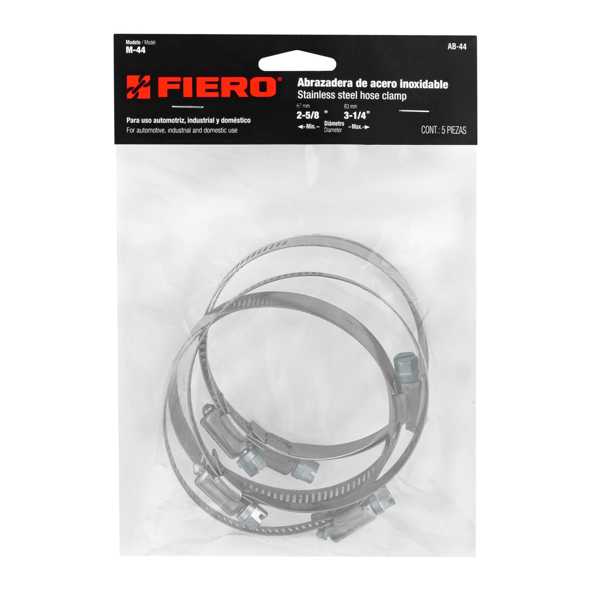 Abrazadera reforzada, # 44, 2-5/8 - 3-1/4", bolsa 5 pzas - Ferretería Feresmar