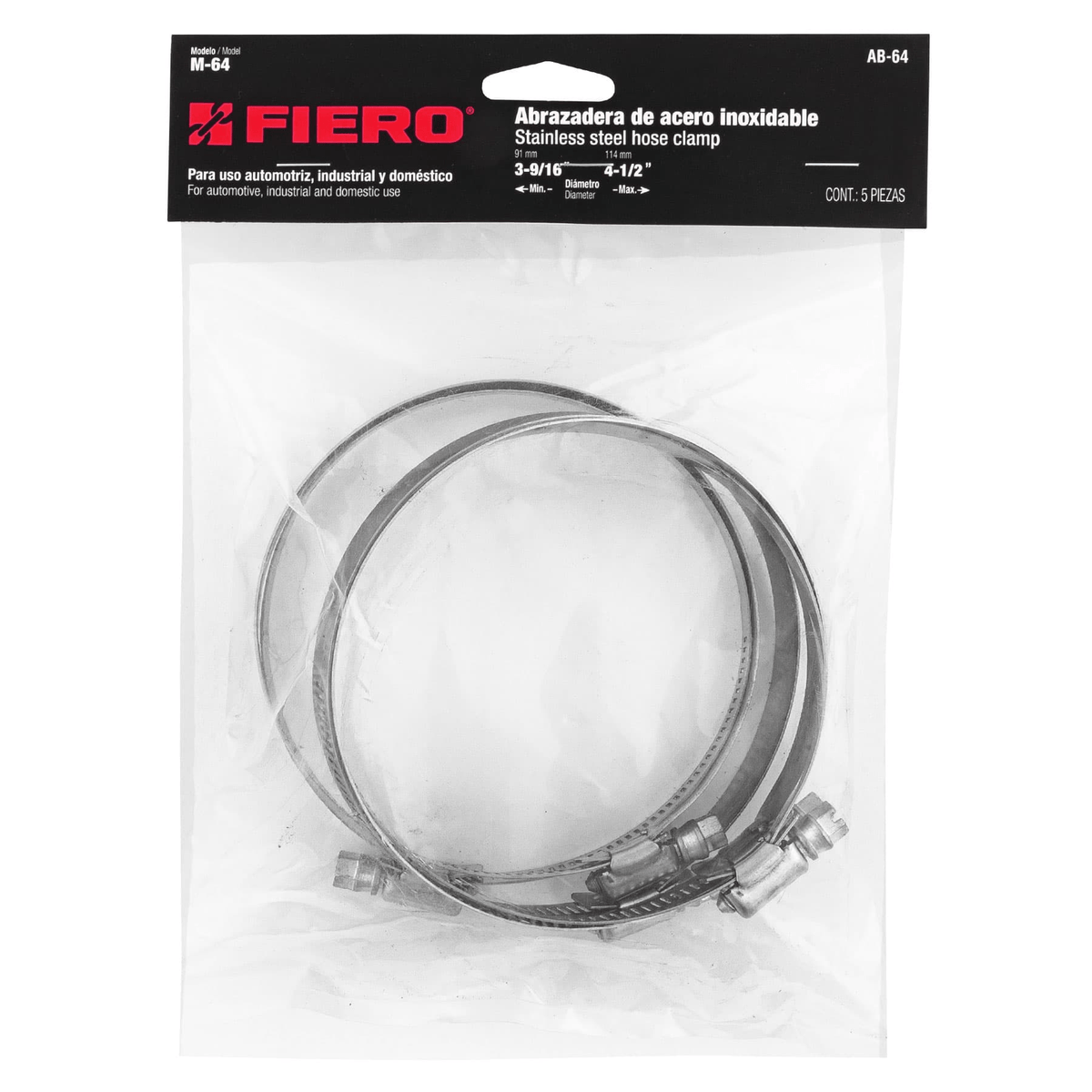 Abrazadera reforzada, # 64, 3-9/16 - 3-1/2", bolsa 5 pzas - Ferretería Feresmar