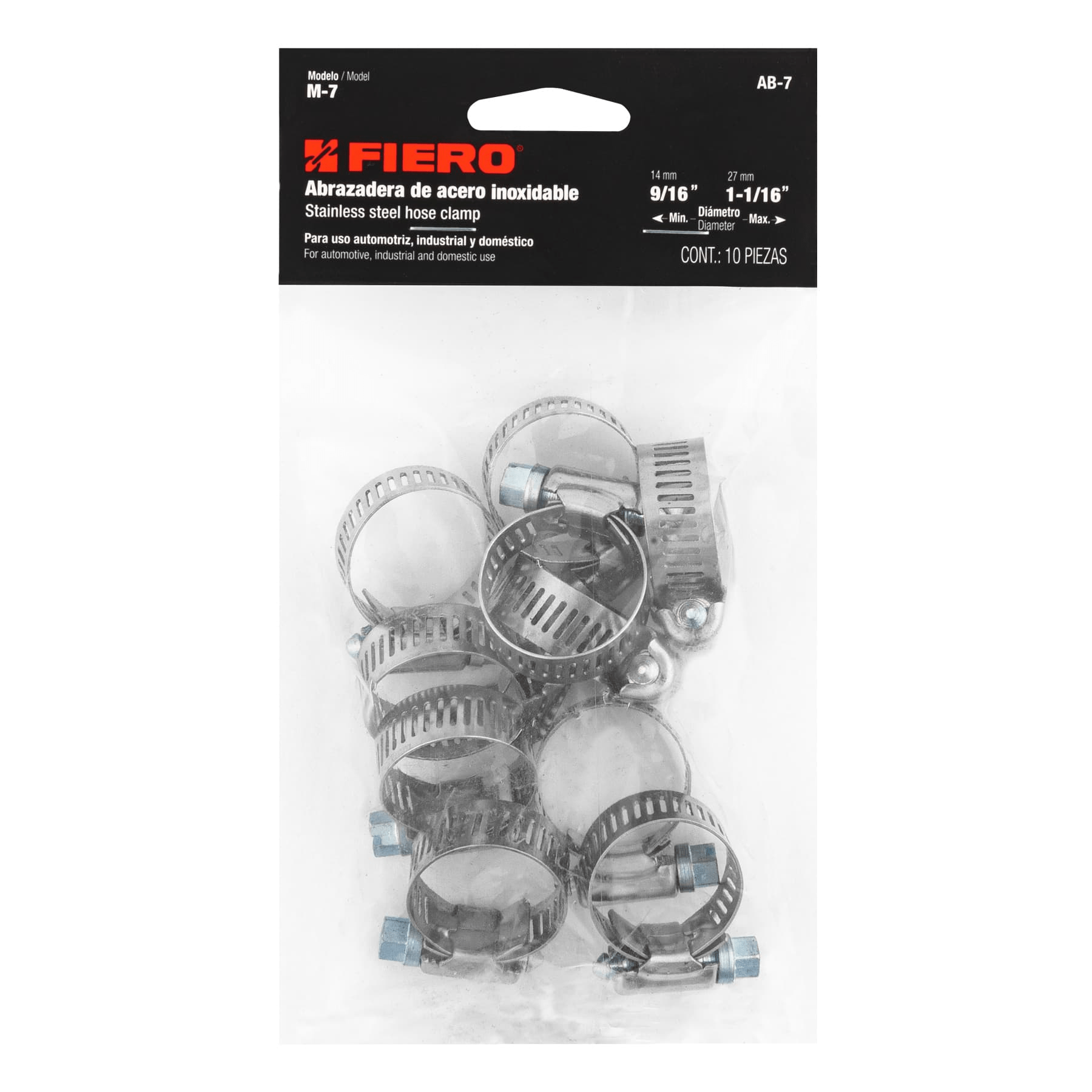 Abrazadera reforzada #7, 9/16 - 1-1/16", bolsa con 10 pzas
