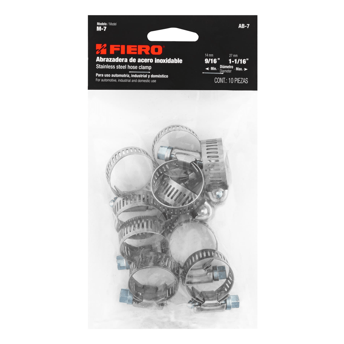 Abrazadera reforzada #7, 9/16 - 1-1/16", bolsa con 10 pzas - Ferretería Feresmar