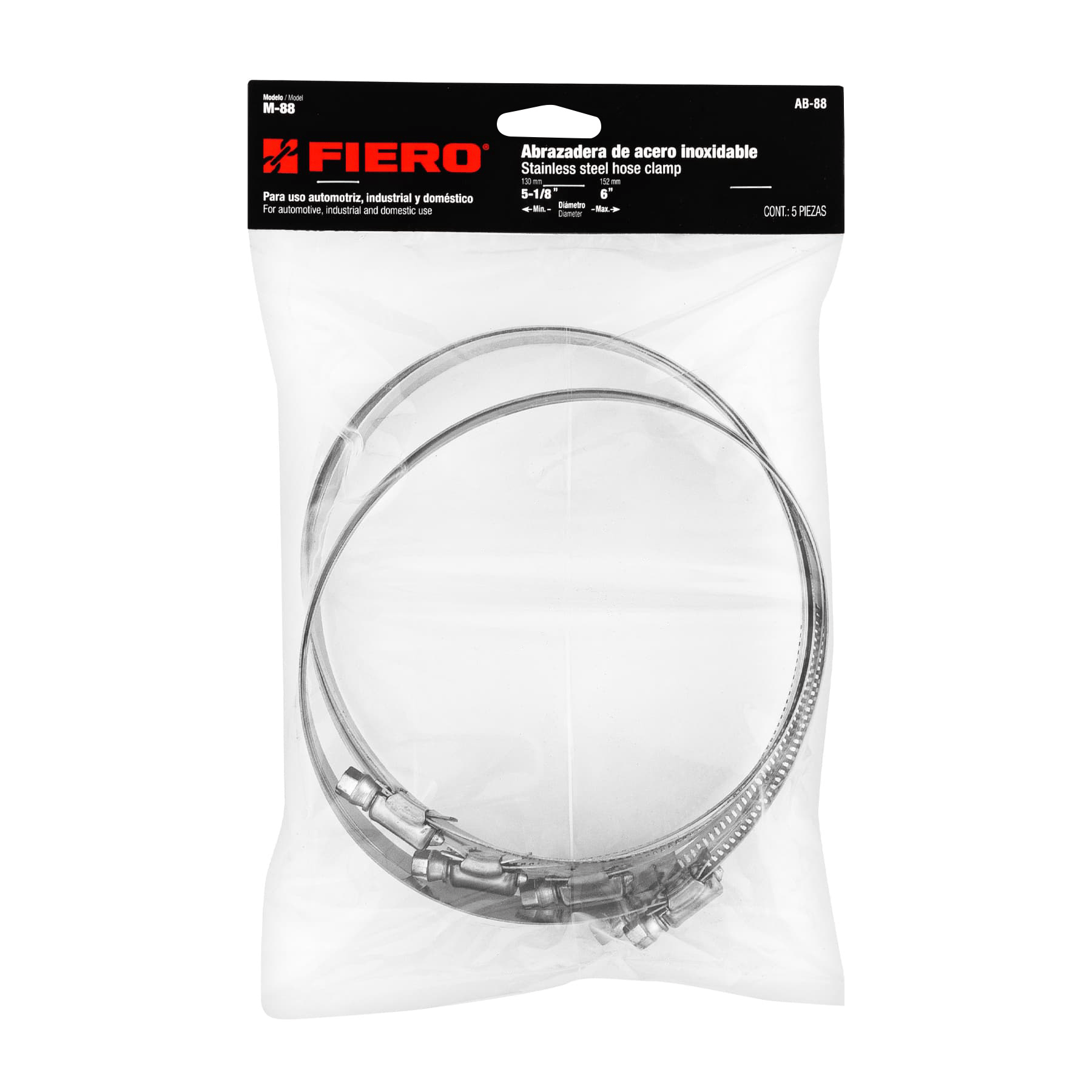 Abrazadera reforzada, # 88, 5-1/8 - 6", bolsa 5 piezas - Ferretería Feresmar