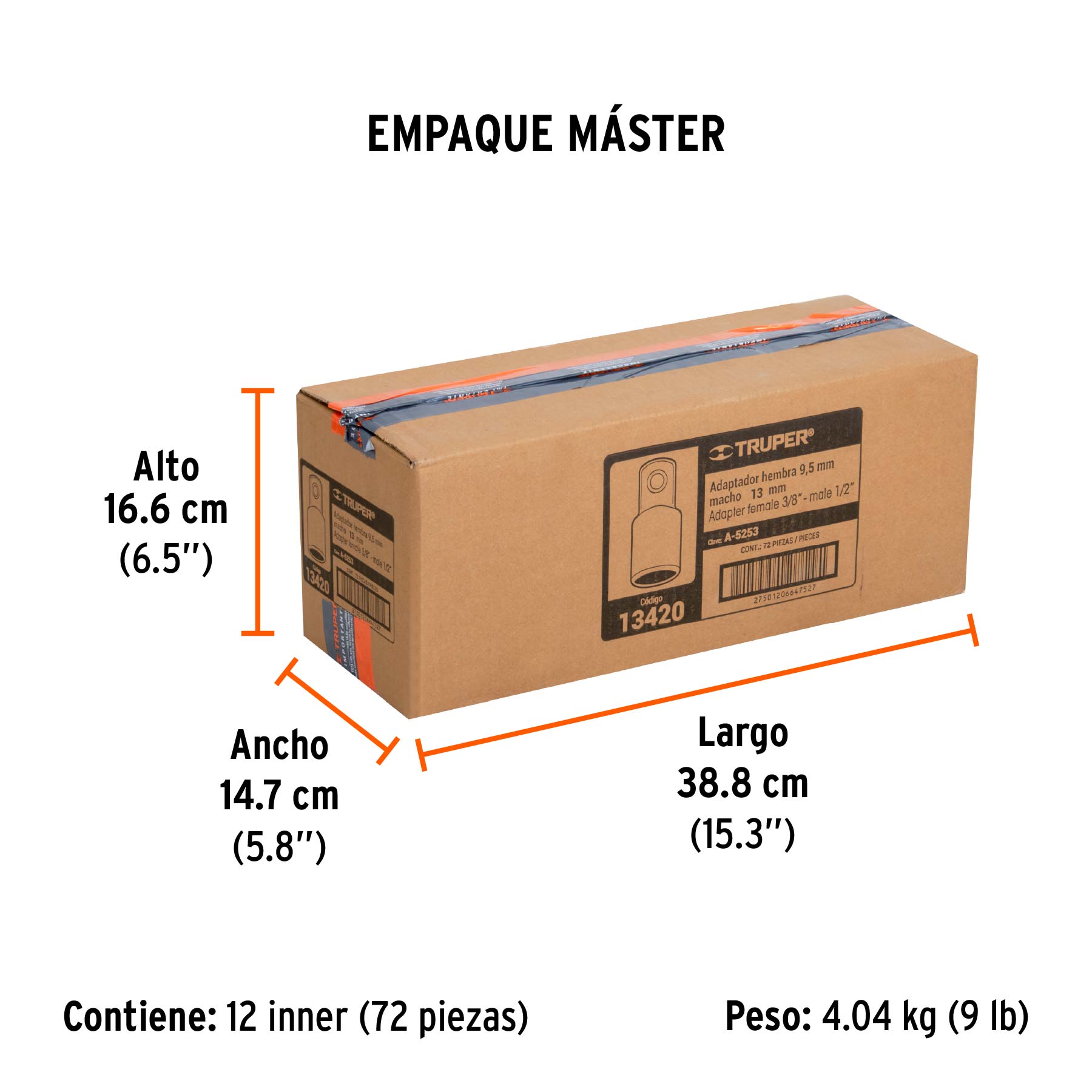 Adaptador para matraca de cuadro 3/8" a cuadro 1/2"