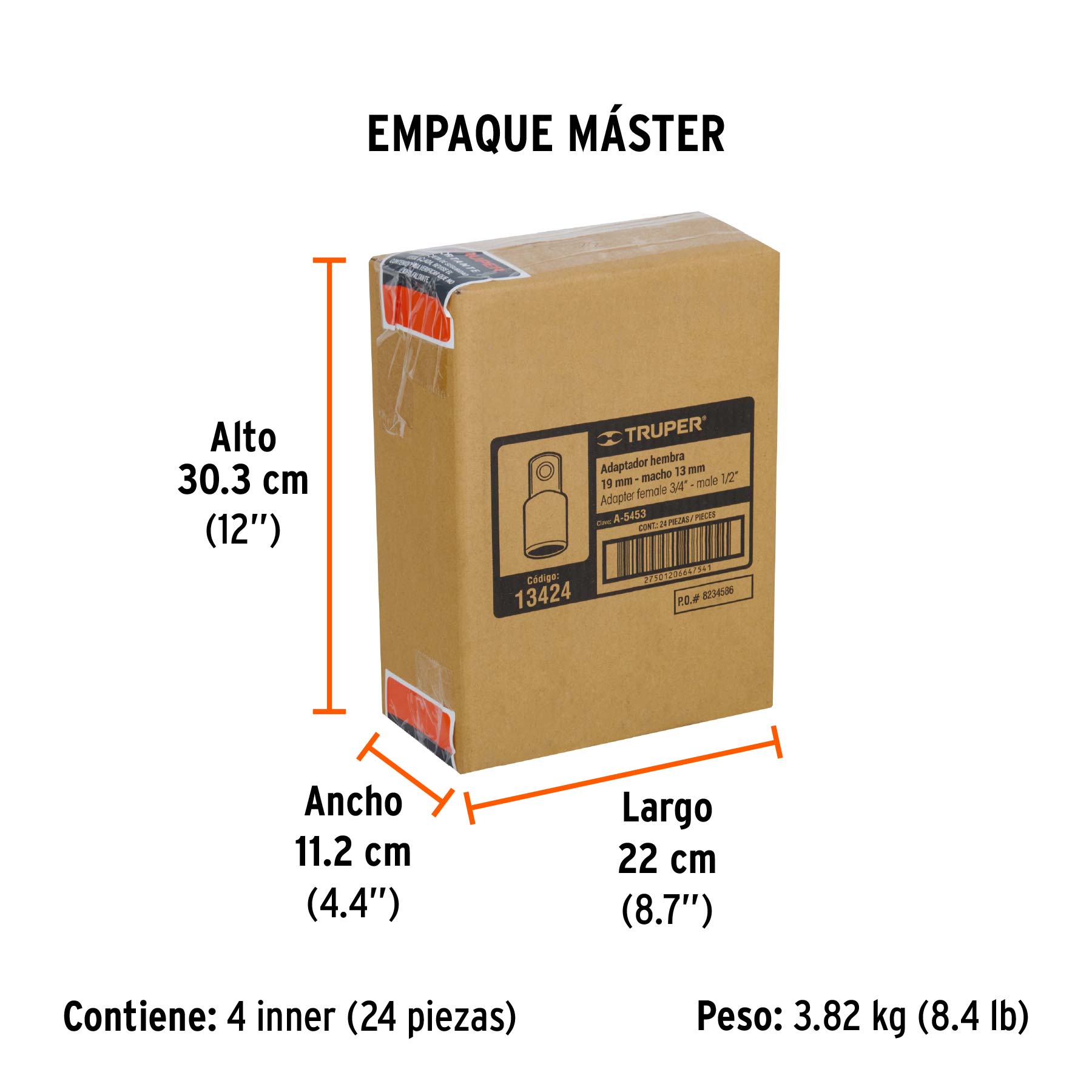 Adaptador para matraca de cuadro 3/4" a cuadro 1/2"