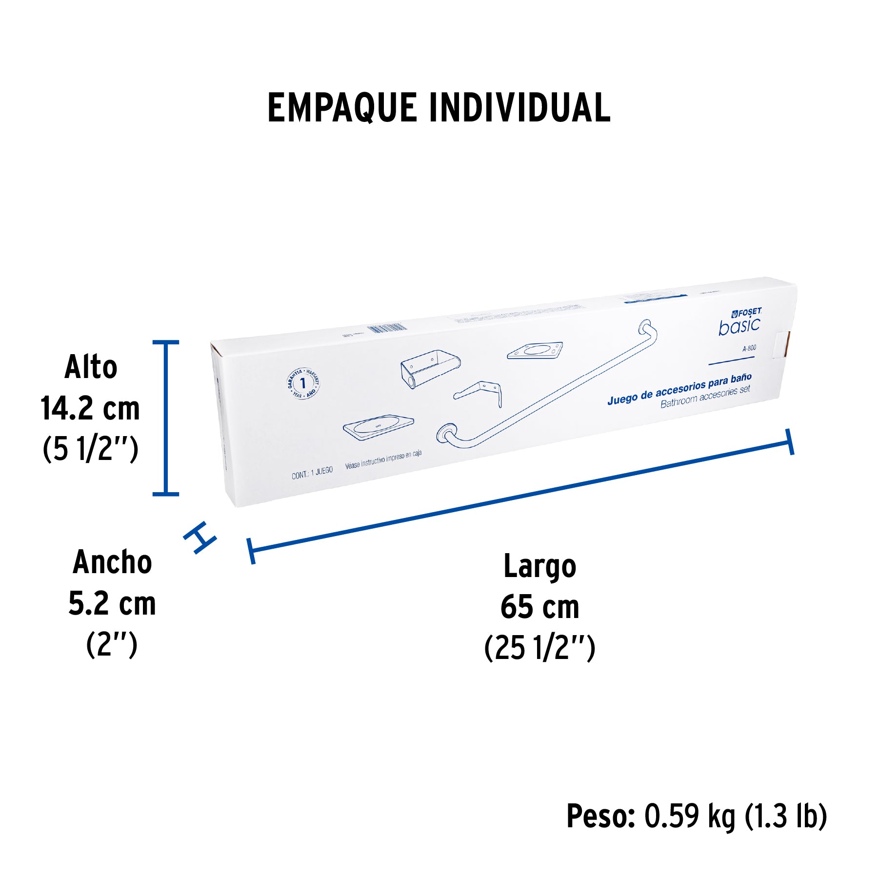 Juego accesorios baño, 5 piezas, basic