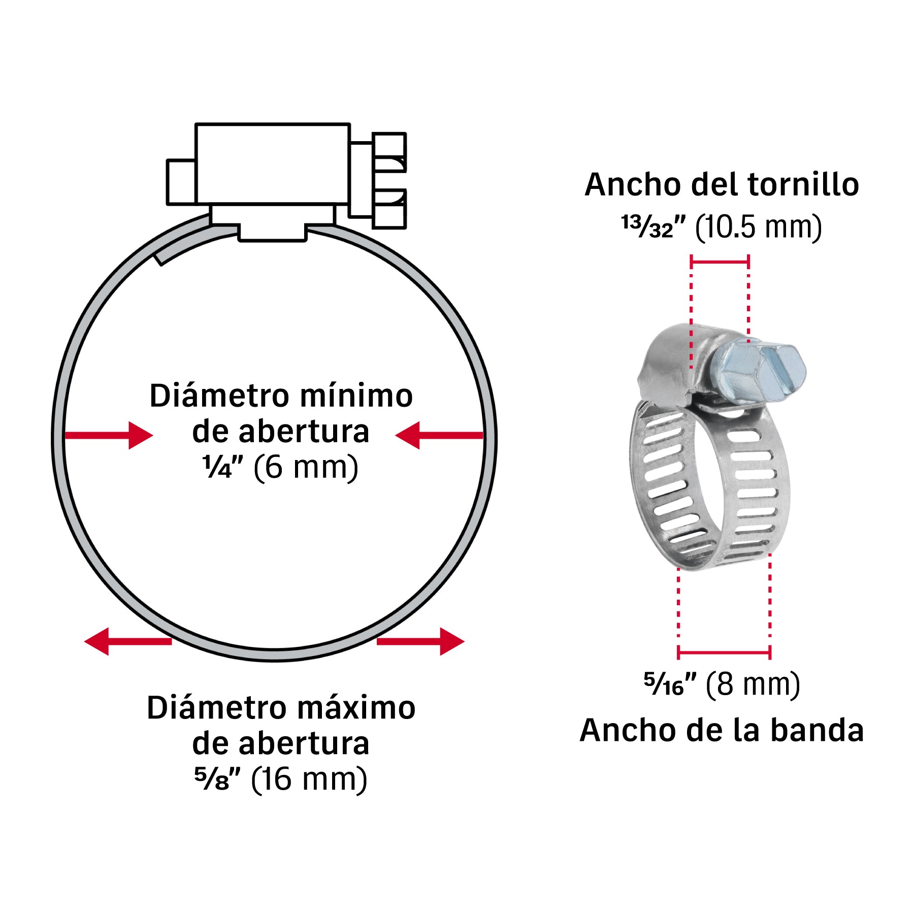 Mini-abrazadera reforzada #3, 7/32 - 5/8", bolsa con 10 pzas