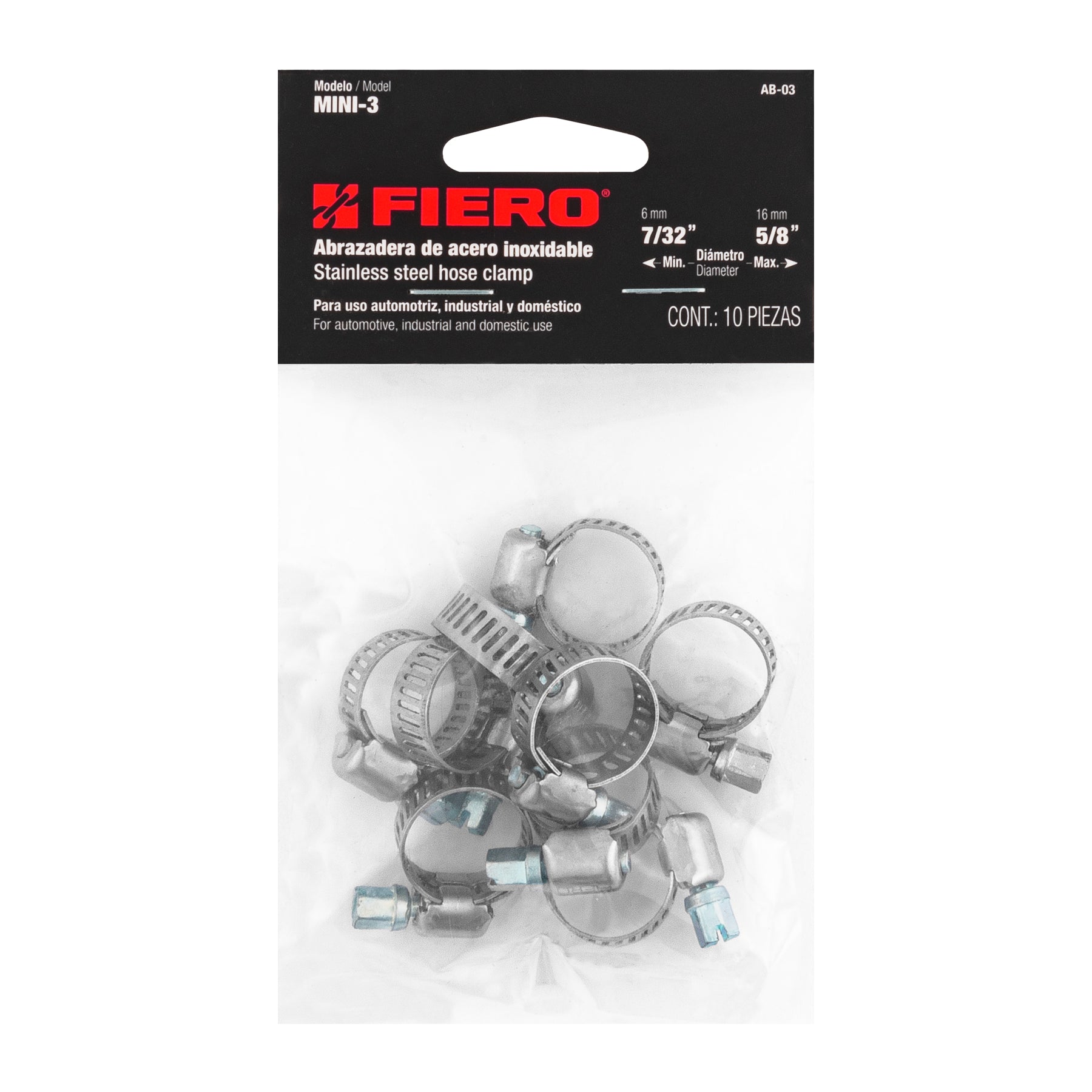 Mini-abrazadera reforzada #3, 7/32 - 5/8", bolsa con 10 pzas